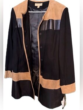 Katherine Kelly Leather & Goat Suede Colorblock Coat- NWT $599 Retail!!!